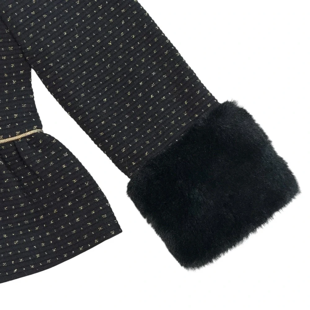 Janie and Jack Girls Black Gold Metallic Dot Peplum Blazer Faux Fur Cuffs Size 3
